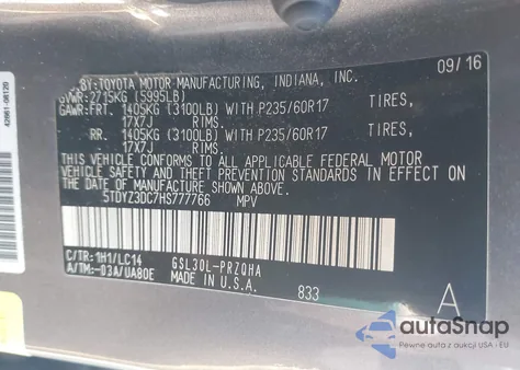 2017 Toyota Sienna Xle 8 Passenger from USA, damaged, VIN 5TDYZ3DC7HS777766